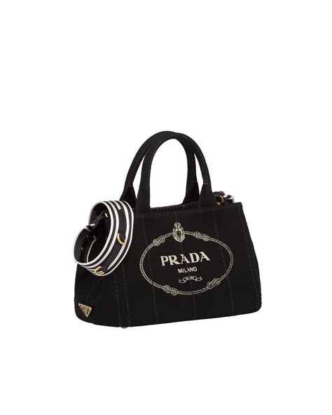 borsa prada in tessuto canvas|Borsa Shopping Small in Canvas di Cotone Nero/talco .